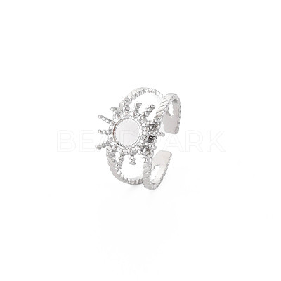 Tarnish Resistant 201 Stainless Steel Open Cuff Finger Ring Cabochon Settings STAS-S119-160P-1
