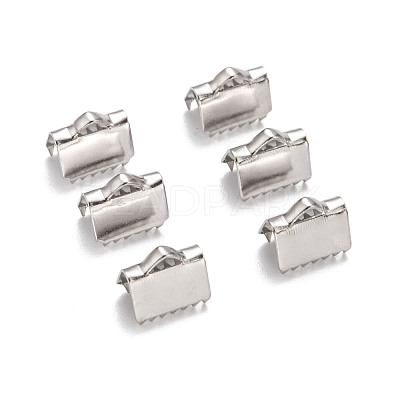 Tarnish Resistant Stainless Steel Ribbon Crimp Ends STAS-Q187-01-1