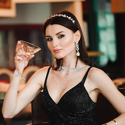 1Pc Brass Rhinestone Cup Chains Multi Layered Necklace NJEW-FG0001-12-1