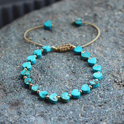 Bohemian Dyed Natural Imperial Jasper Heart Bead Braided Bead Bracelets for Women FS-WG782CA-12-1