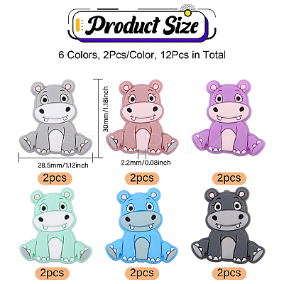 12Pcs 6 Colors Rhinoceros Food Grade Eco-Friendly Silicone Focal Beads SIL-CA0003-07-1