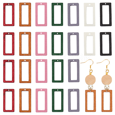 140Pcs 7 Colors Wood Pendants WOOD-NB0002-29-1