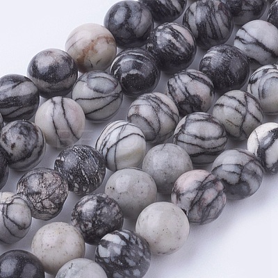 Natural Netstone Round Beads Strands G-G735-90-6mm-1