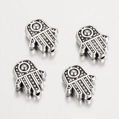 Tibetan Style Alloy Hamsa Hand/Hand of Fatima/Hand of Miriam Beads X-TIBEB-7722-AS-RS-1