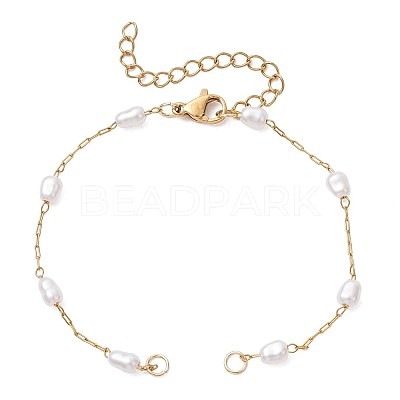 316 Surgical Stainless Steel with Plastic Imitation Pearl Handmade Link Chain Bracelet Making AJEW-JB01589-1