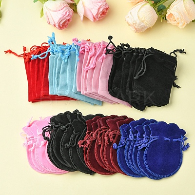 48Pcs 8 Colors Velvet Cloth Drawstring Bags TP-FS0001-01-1