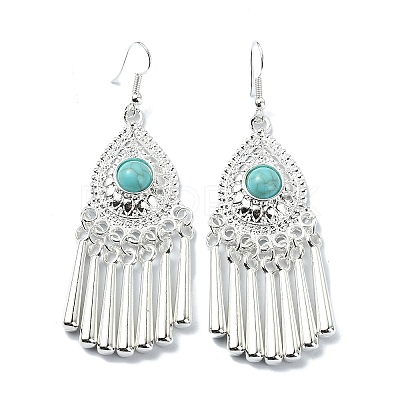 Silver Alloy Chandelier Earrings with Synthetic Turquoise EJEW-D092-01B-S-1