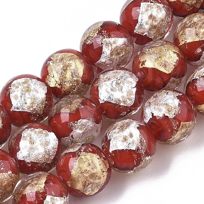 Handmade Gold Sand Lampwork Bead Strands FOIL-T003-01E-1