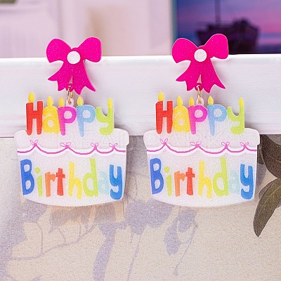 Birthday Cake Acrylic Dangle Stud Earrings FS-WG75373-02-1