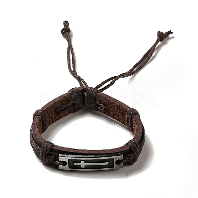 Alloy Rectangle with Cross Link Bracelet BJEW-C037-01B-1