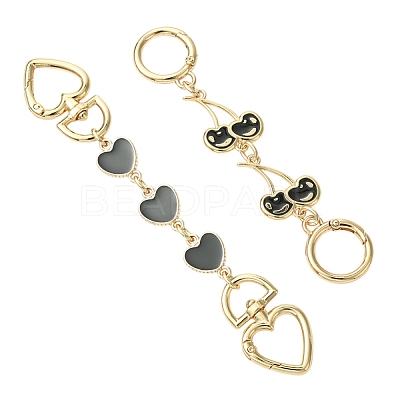 2Pcs 2 Styles Alloy Enamel Heart Cherry Link Bag Extension Chains FIND-YW0008-11C-1