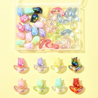 48Pcs 2 Styles UV Plated Acrylic Beads SACR-FS0001-37-1