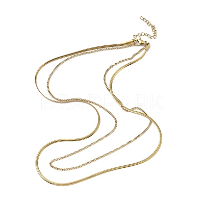304 Stainless Steel Flat Snake Chain Twisted Chain Double Layer Necklaces NJEW-S453-01G-A-1