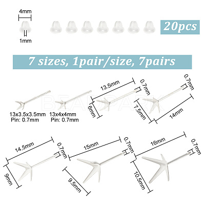 7 Pair 7 Size 925 Sterling Silver Stud Earring Findings STER-PH0001-17-1