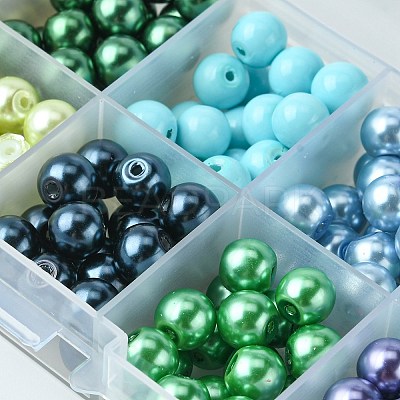 Mixed Pearlized Round Glass Pearl Beads HY-D0004-8mm-B-1