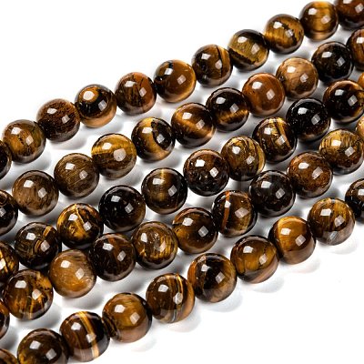 Natural Grade AB Tiger Eye Round Beads Strands G-O047-02-10mm-1
