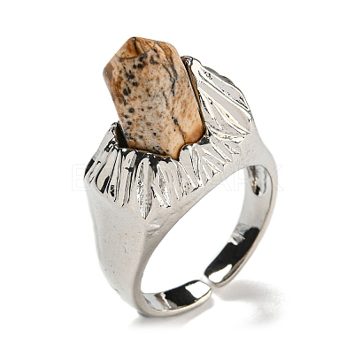 Hexagonal Prism Natural Picture Jasper Open Cuff Rings RJEW-B106-01P-08-1