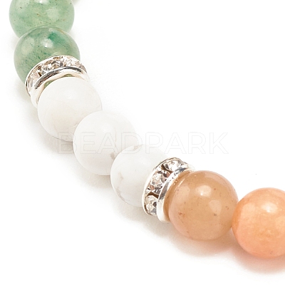 Natural Red Aventurine & Gemstone Round Beaded Bracelet for Women BJEW-JB08336-04-1