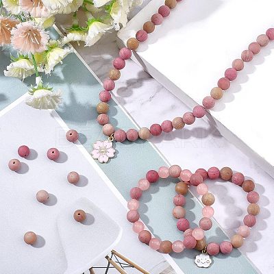 2 Strands Frosted Natural Rhodochrosite Round Bead Strands G-NB0003-47-1