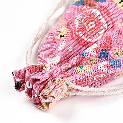 Flower Deer Printed Polycotton(Polyester Cotton) Packing Pouches Drawstring Bags ABAG-T004-10x14-35-1