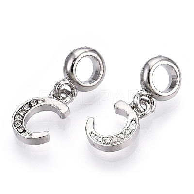 Platinum Rack Plating Alloy Rhinestone European Dangle Charms PALLOY-T048-36P-C-1