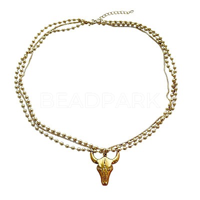 Brass Cattle Head Pendant 304 Stainless Steel Chain 3-Strand Necklaces for Women WG2675A-01-1
