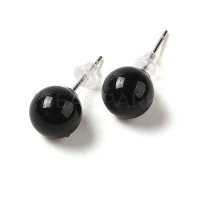 Natural Obsidian Stud Earrings G-B075-02P-01-1