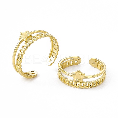 Ion Plating(IP) 304 Stainless Steel Star Cuff Ring for Women RJEW-C060-19G-1