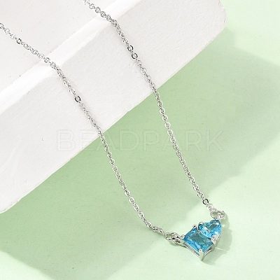 Brass Pave Cubic Zirconia Rectangle and Heart Pendant Cable Chain Necklaces KK-CBAB173-04P-10-1