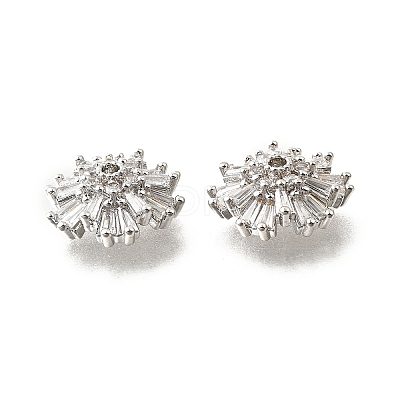 Flower Brass Clear Cubic Zirconia Bead Caps KK-V008-07P-1