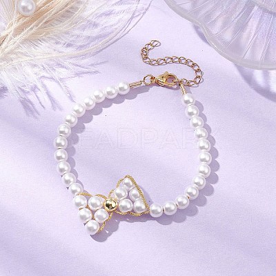 Shell Pearl Link Bracelets BJEW-JB11374-1