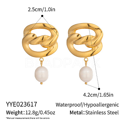 304 Stainless Steel Freshwater Pearl Dangle Stud Earrings for Women VW9874-1