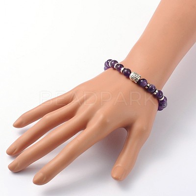 Buddha Head Gemstone Beaded Stretch Bracelets BJEW-JB01864-01-1