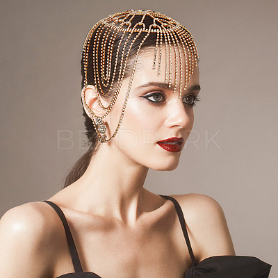 Rhinestone Mesh Headpiece Cap OHAR-WH0021-47G-1