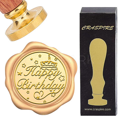 Brass Wax Seal Stamp with Wood Handle AJEW-WH0412-0262-1