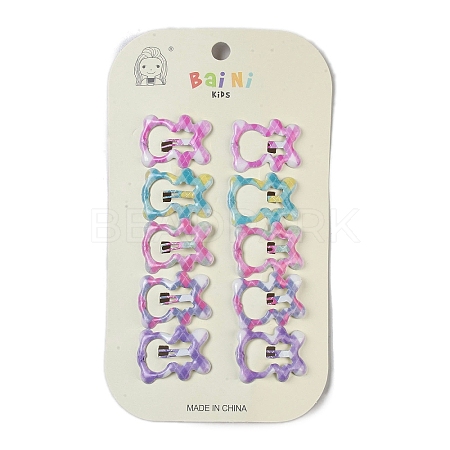 10Pcs 5 Colors Tartan Pattern Epoxy Resin Snap Hair Clip PHAR-P009-01I-1