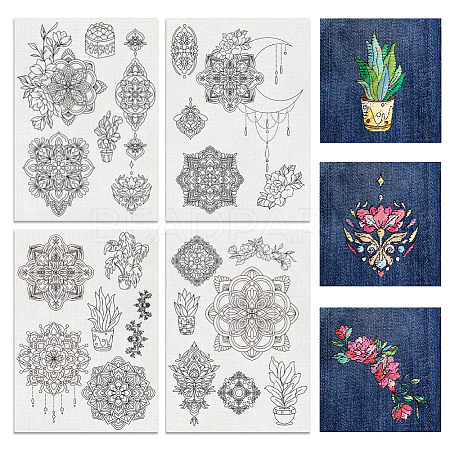 4 Sheets 11.6x8.2 Inch Stick and Stitch Embroidery Patterns DIY-WH0455-167-1