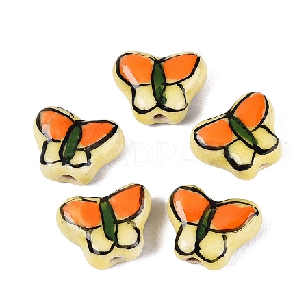 Hand Painted Butterfly Porcelain Beads PORC-Q006-05B-1