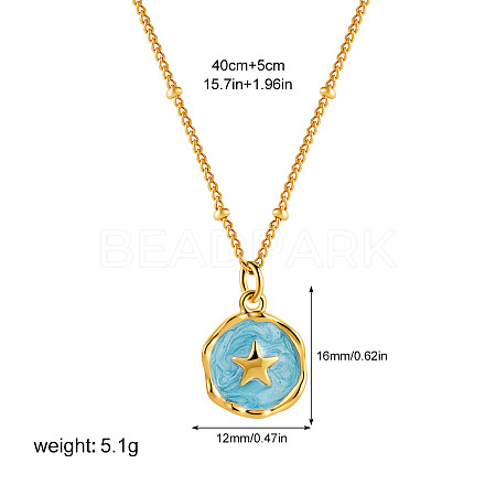 304 Stainless Steel Enamel Flat Round Pendant Necklaces for Women FS-WGF87E1-04-1