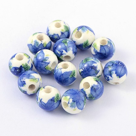 Handmade Printed Porcelain Beads X-PORC-Q199-10mm-19-1