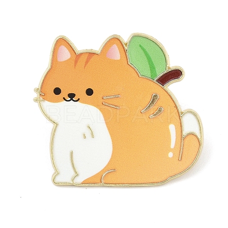 Cat Shape with Orange Enamel Pins JEWB-I052-02G-03-1