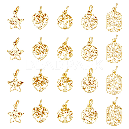 DICOSMETIC 20Pcs 5 Styles Rack Plating Brass Charms KK-DC0004-08-1