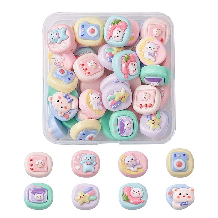 40Pcs 8 Styles Opaque Cute Cartoon Resin Cabochons CRES-YW0001-18-1