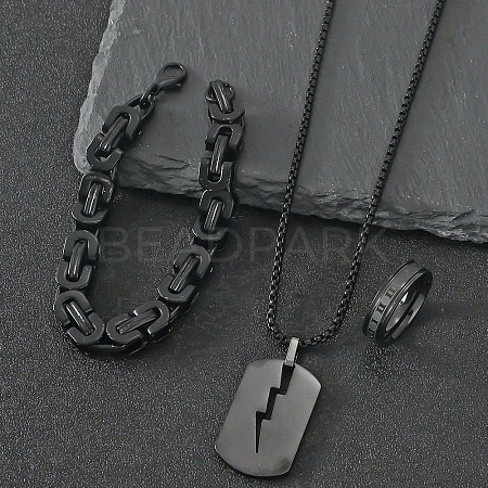 304 Stainless Steel Chain Bracelets & Rectangle Pendant Necklaces & Rings for Men FS-WGDB989-01-1