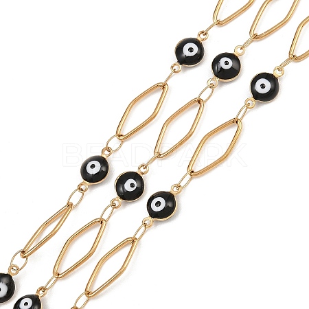 304 Stainless Steel Enamel Evil Eye & Rhombus Link Chains CHS-K021-13G-05-1