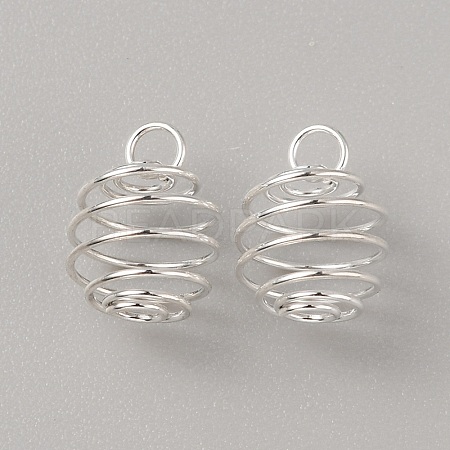 Stainless Steel Spiral Bead Cage Pendants STAS-WH0016-57S-1