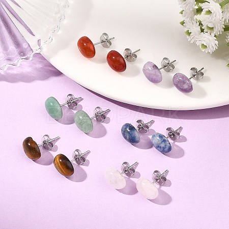 Natural Mixed Stone & 304 Stainless Steel Stud Earrings EJEW-JE07079-1
