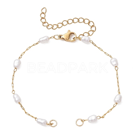 316 Surgical Stainless Steel with Plastic Imitation Pearl Handmade Link Chain Bracelet Making AJEW-JB01589-1