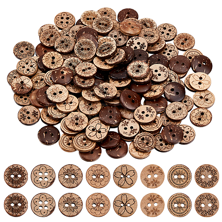 160Pcs 8 Styles 2-Hole Natural Coconut Buttons BUTT-ME0001-10-1