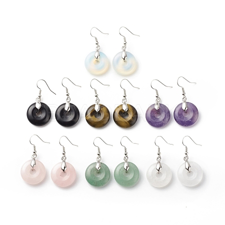 Gemstone Donut Dangle Earrings EJEW-G300-01P-1